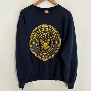 Vtg Soffe Navy USA Made Sweatshirt Adult Size M Spellout Logo Sweater Pullover